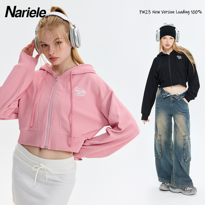 AIRHOOD秋季潮牌新款美潮辣妹短款刺绣拼色连帽开衫卫衣外套N3611