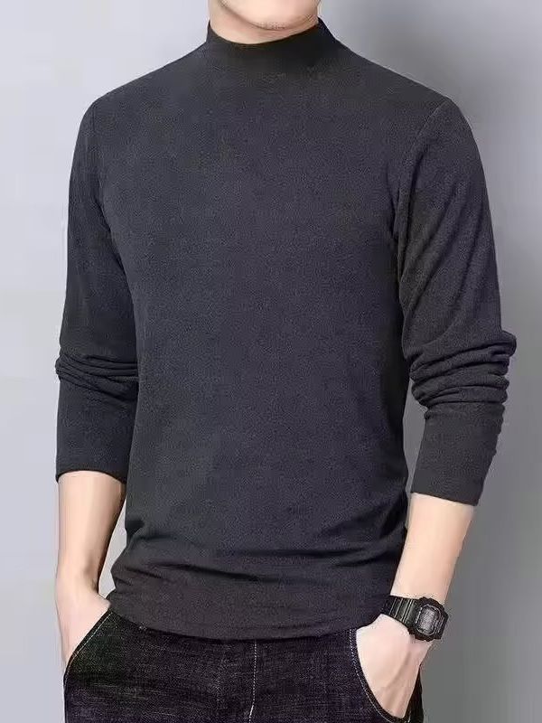双面德绒打底衫男生冬季加绒保暖秋衣舒适内搭修身加厚半高领内衣