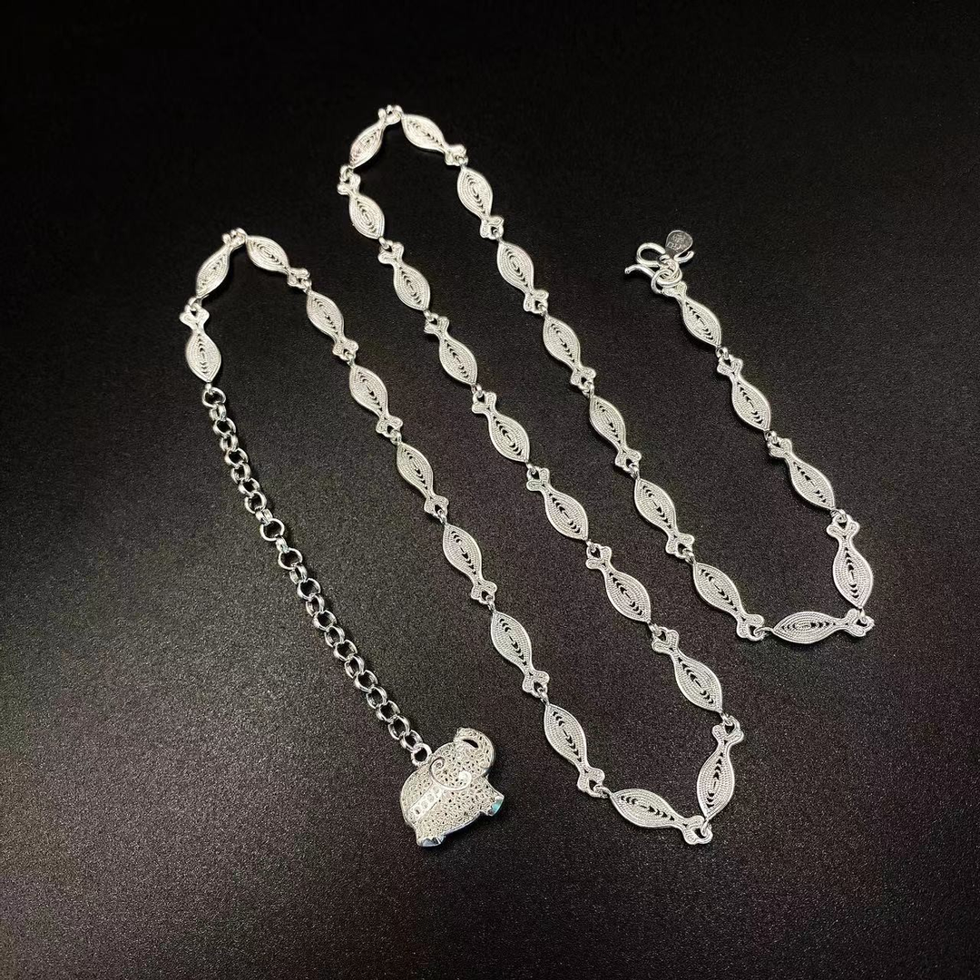 链子足银 足银花丝重工小象套链-时尚百搭