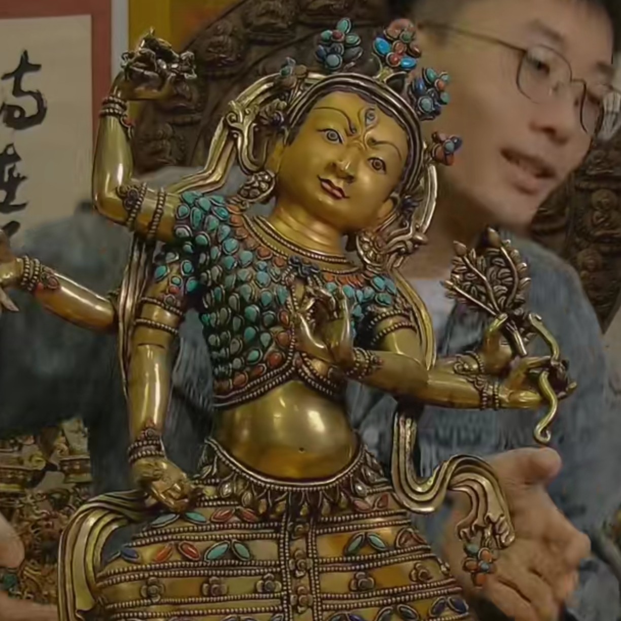 尼泊尔鎏金叶衣佛母铜器收藏