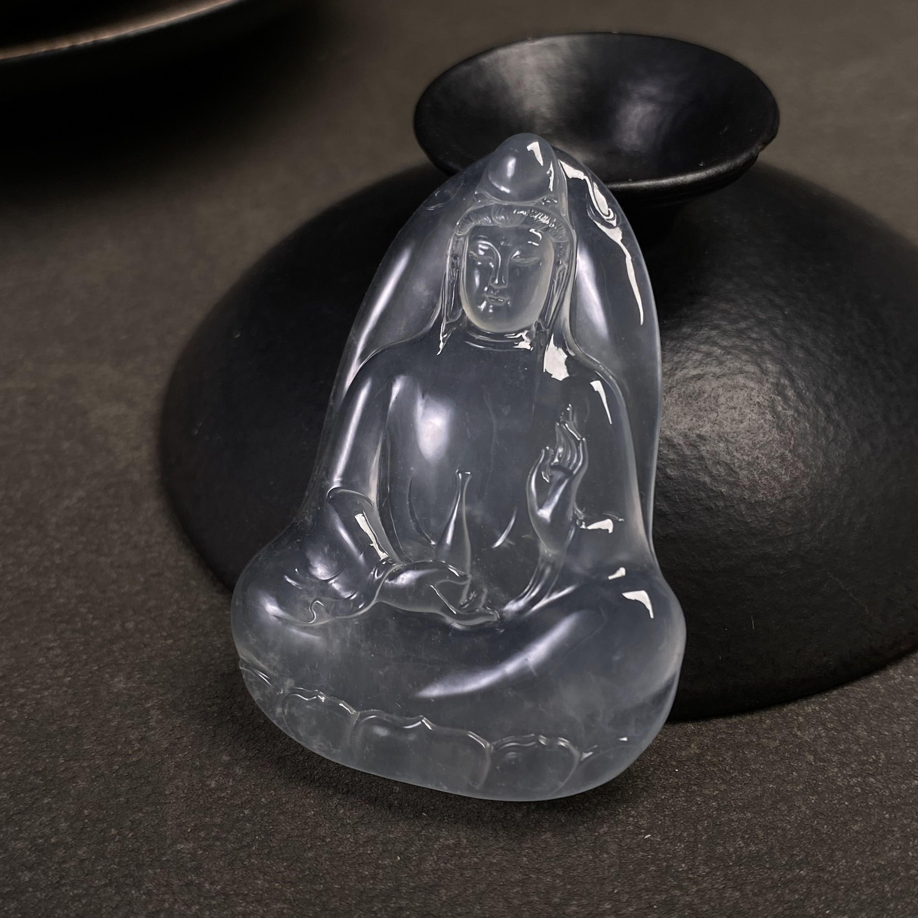 【涵舍】天然A货翡翠雕刻净瓶观音吊坠客订起货欣赏