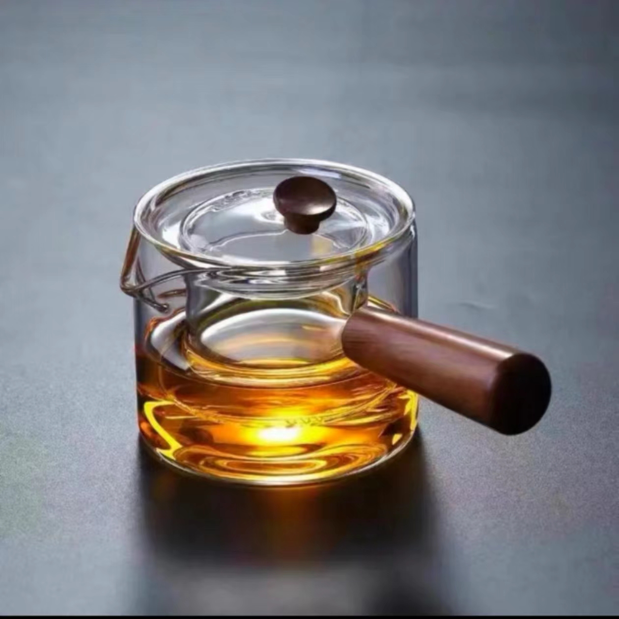 500ml高硼硅耐热玻璃煮茶泡茶分茶直觉木把侧把壶花茶壶耐高温