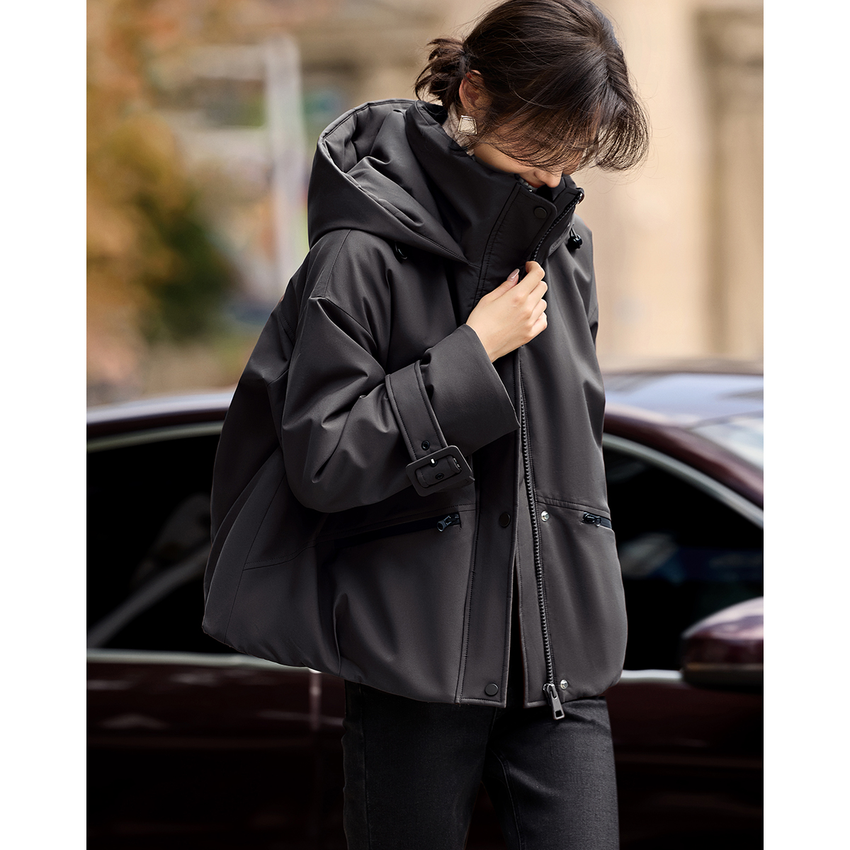 XWI/欣未轻户外撞色防水拉链短款棉衣外套25年冬季新款棉服女6590