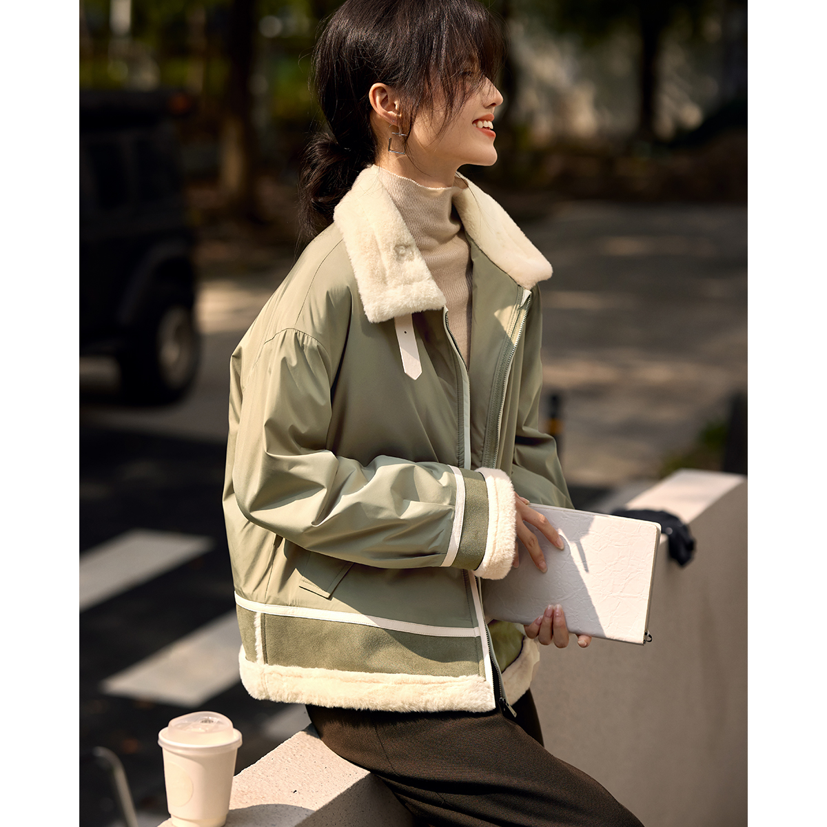 XWI/欣未2025早秋穿搭通勤拼接外套百搭通勤棉服拼接外套5334