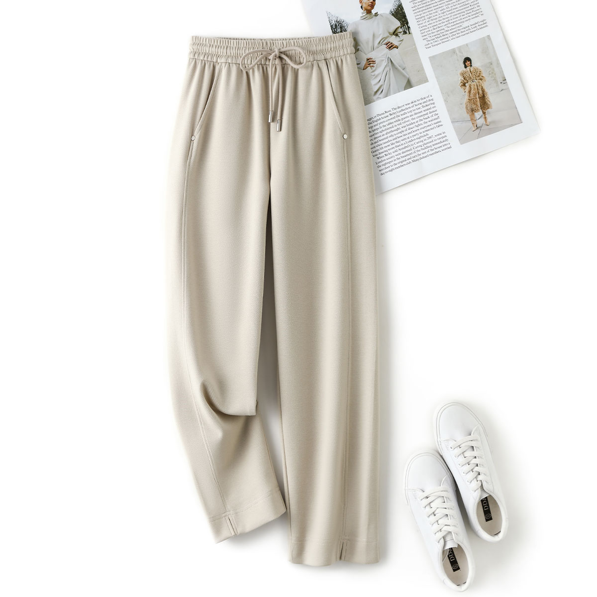 IHIMI/海谧2025夏新款简约百搭舒适休闲裤肌理空气层锥形裤女4519