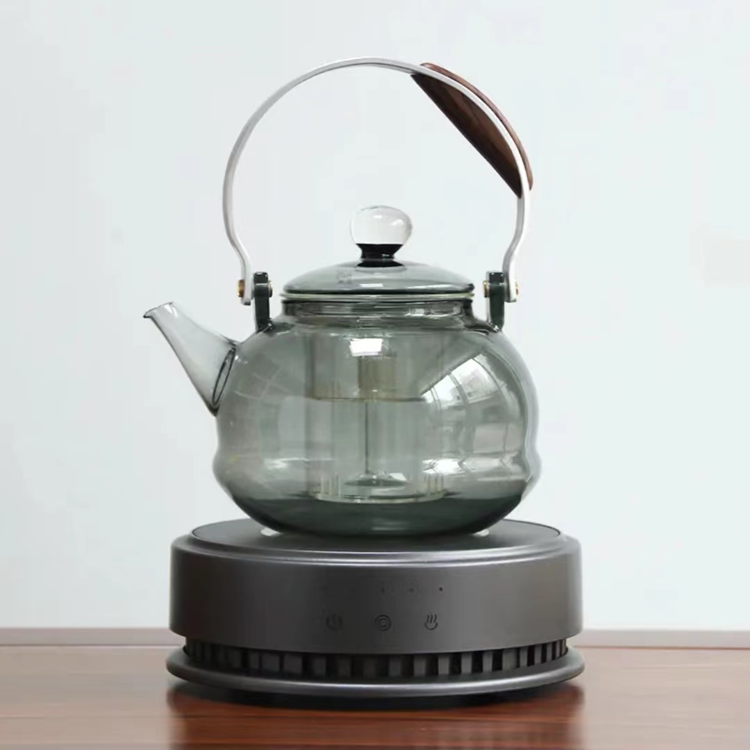 德茗堂猫眼四代1000瓦电陶炉煮茶器蒸煮烟灰色大容量煮茶壶套装