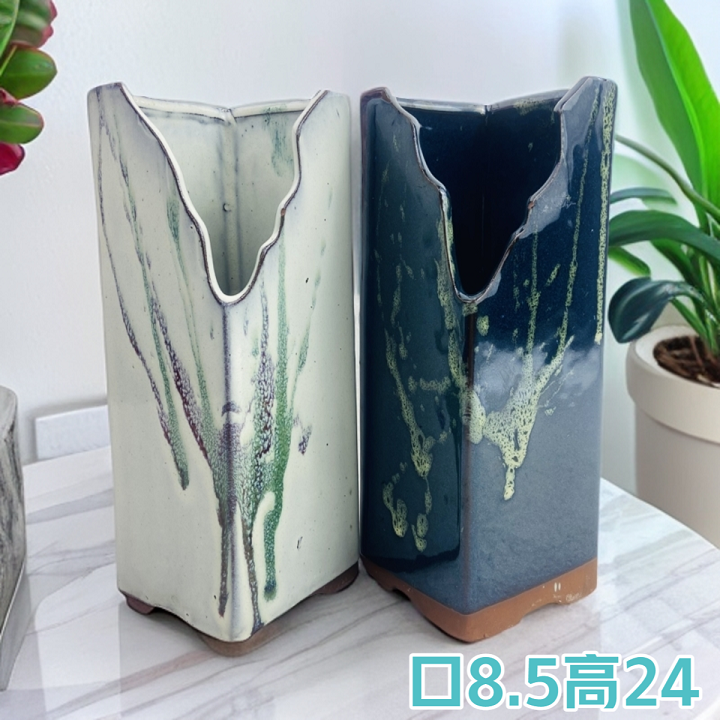 1004【粉丝福利】泼墨镜面高方缺悬崖飘枝造型多肉花盆花盆陶瓷