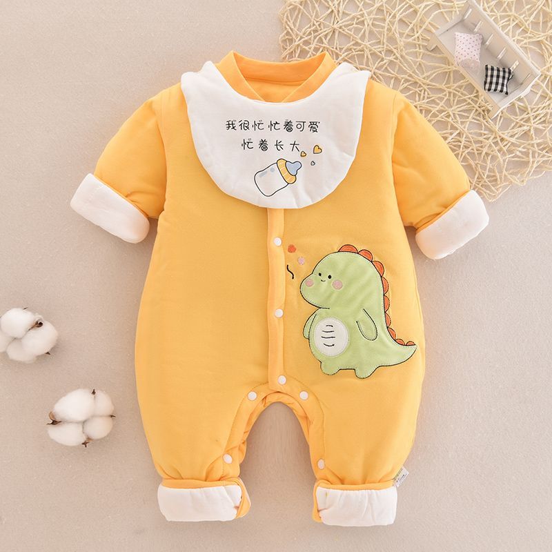 秋冬保暖婴儿连体衣夹棉新生儿棉衣外出哈衣宝宝衣服爬服棉服棉袄