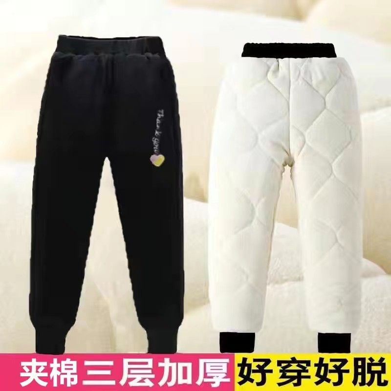 女童三层加厚金丝绒裤外穿洋气一条过冬中大童一体加绒保暖裤子OQ