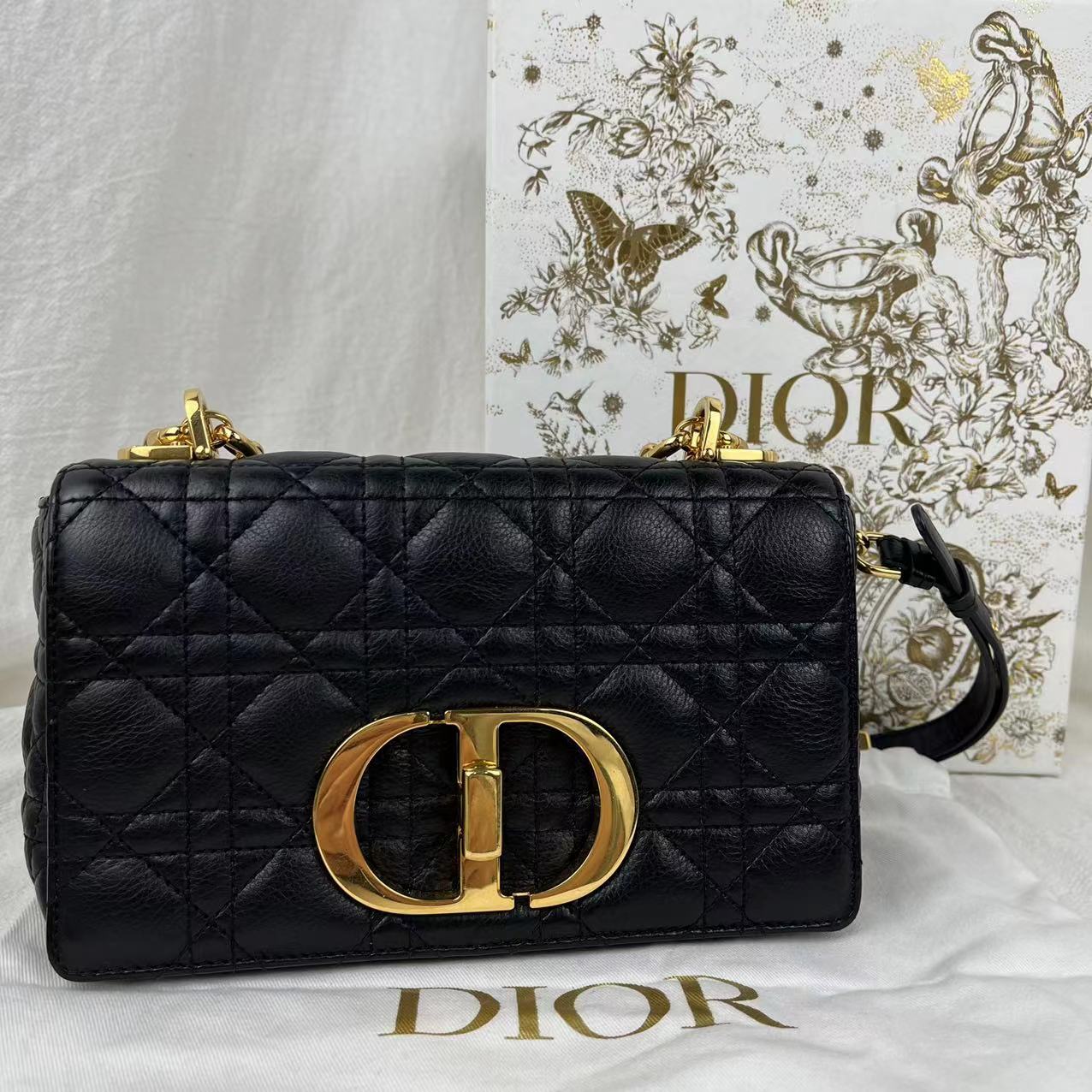 99新 DIOR/迪奥 caro小号 黑金藤格纹 单肩斜挎包
