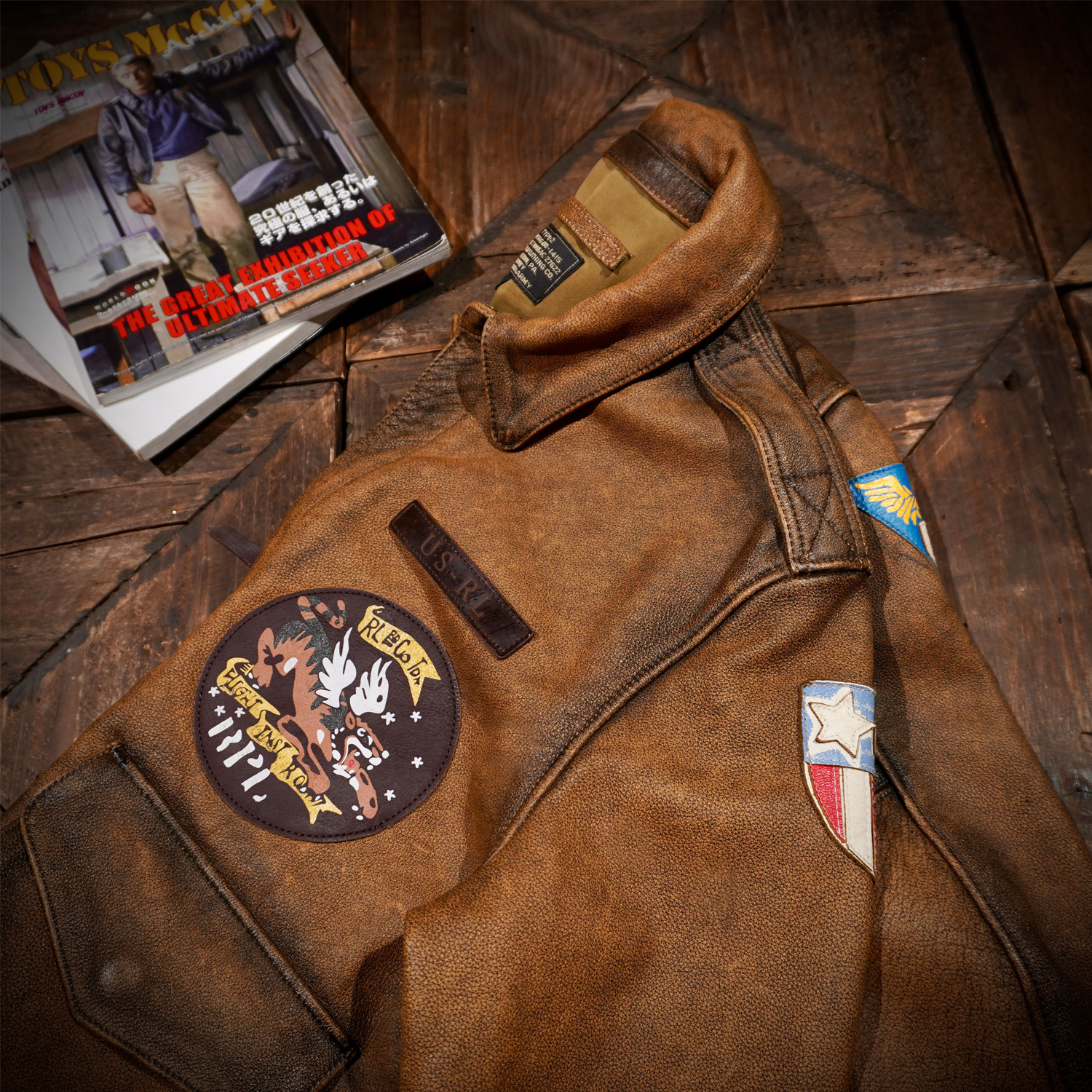 复古做旧茶芯牛皮A2  飞行服夹克皮衣外套男士阿美咔叽