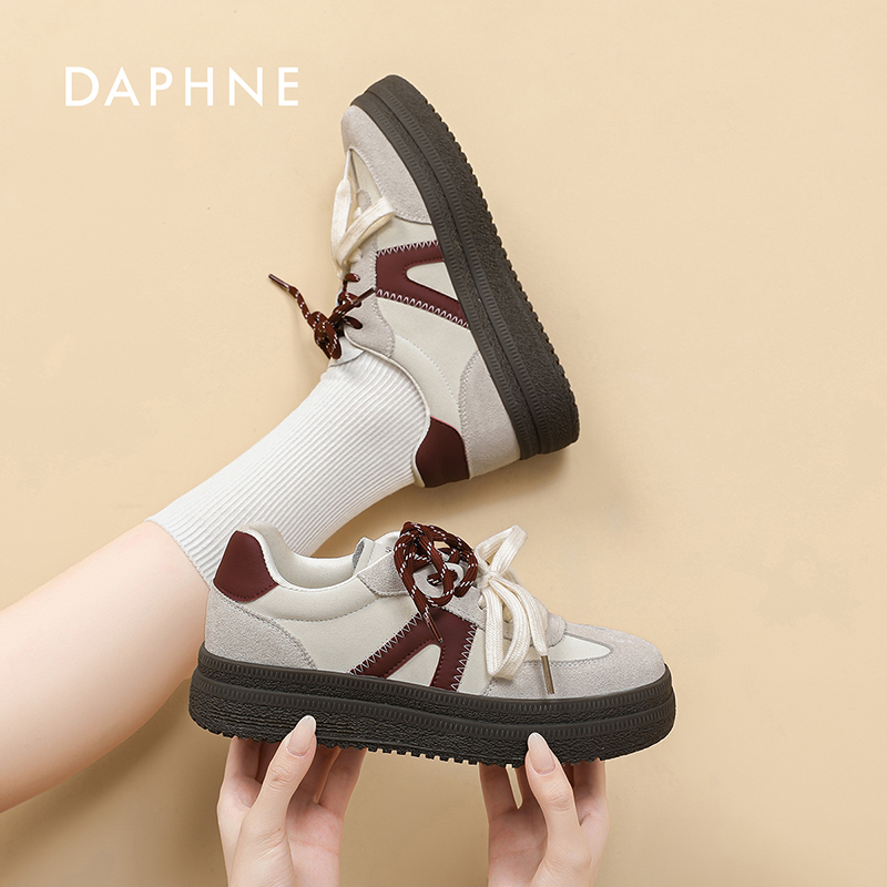 达芙妮复古真皮德训鞋女2025秋季新款厚底百搭时尚运动休闲鞋