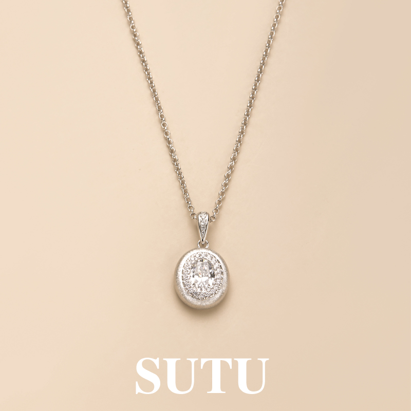 坠链均925银合成锆石 小众轻奢中古意大利工艺拉丝锆石项链高级感