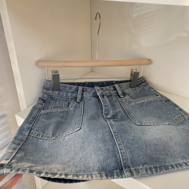 【超瘦裙】夏季短款牛仔带口袋A字型显瘦半身裙牛仔裙