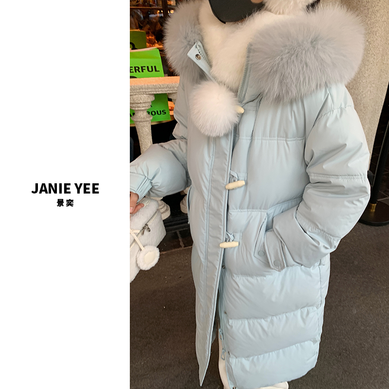Janie Yee"海盐软包" 白鸭绒狐狸毛领直筒长款羽绒服 23A0771