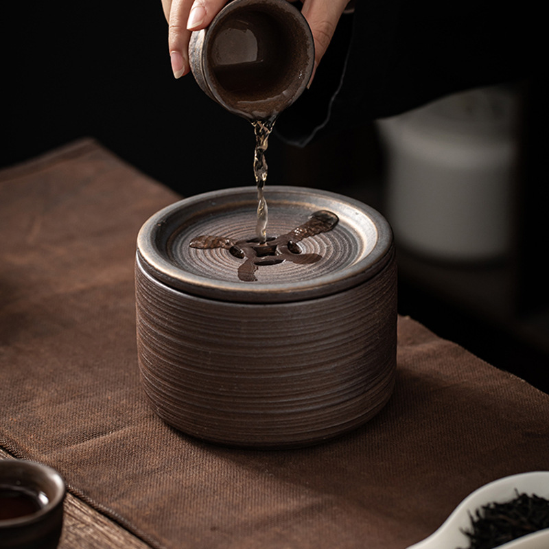 粗陶建水 日式杯洗茶渣缸水盂茶洗 陶瓷功夫茶具茶道配件