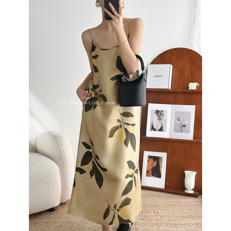 【南油工厂】泽兰雅纹印花吊带连衣裙-KDL0931