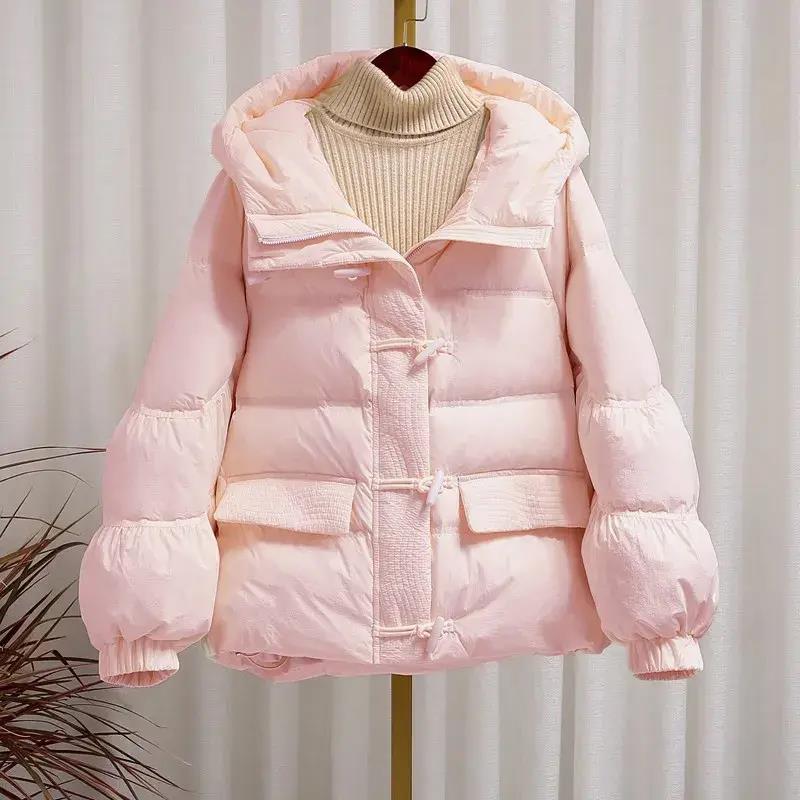 新款羽绒服牛角扣羽绒棉服女短款2023冬季新款韩版宽松显瘦时尚
