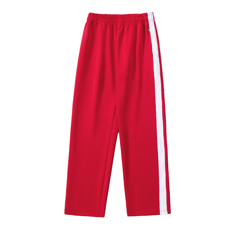 红色高中生校服裤子一道杠宽白条春秋款初中小学生校裤冬季加绒男