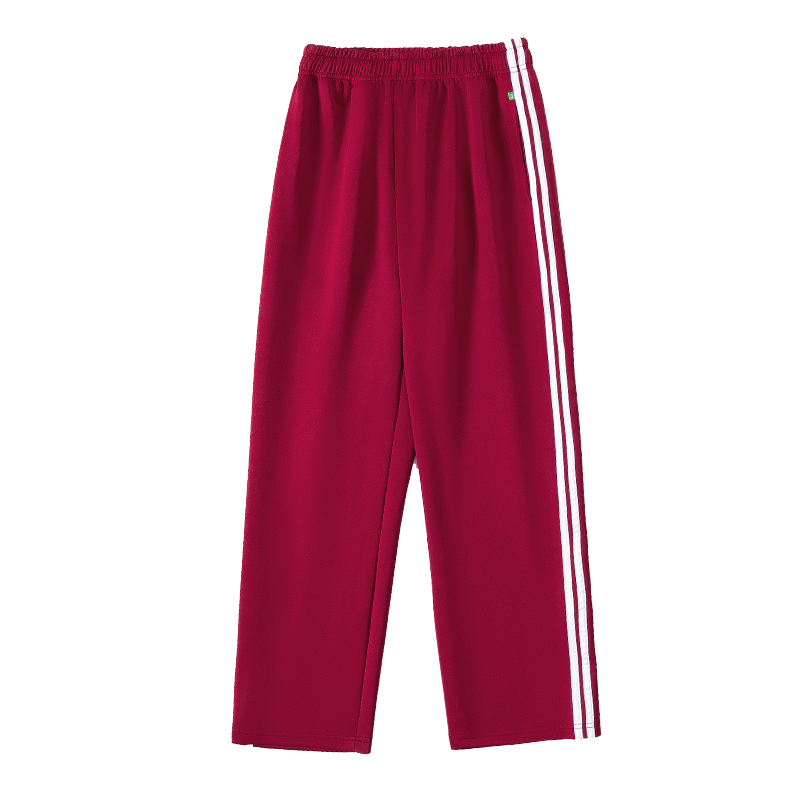 枣红酒红色高中生校服裤子二条杠白条春秋初中小学生校裤冬季加绒