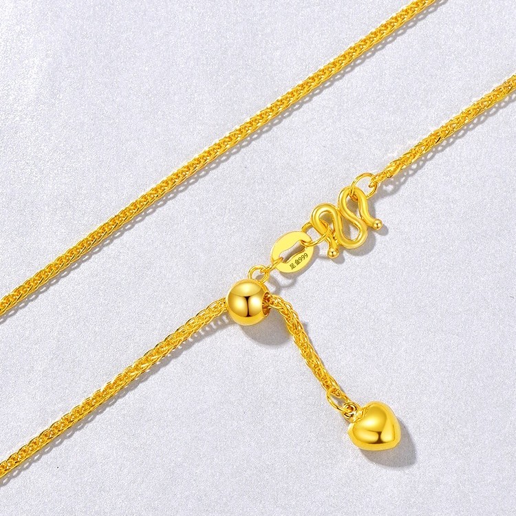 爱恒信【双11心头好物】999黄金足金抽拉素链项链肖邦项链锁骨链