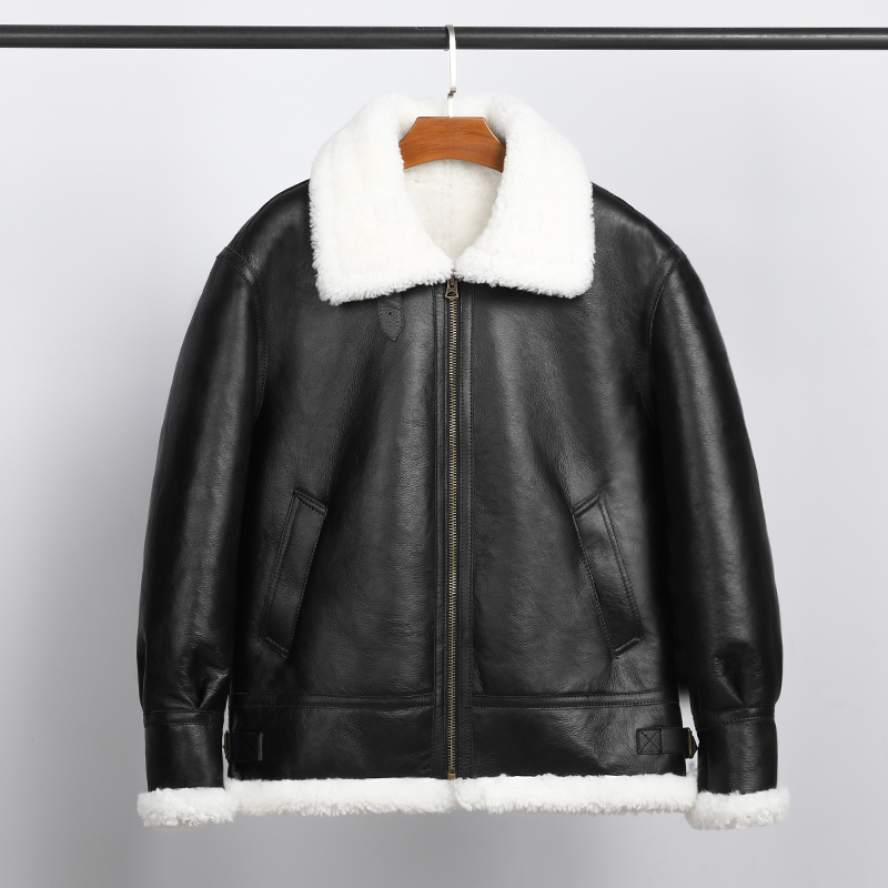 原生态羊皮毛一体秋冬季真皮翻领男款保暖外套