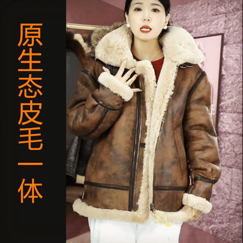 反季促销 原生态皮毛一体 复古做旧男皮衣外套