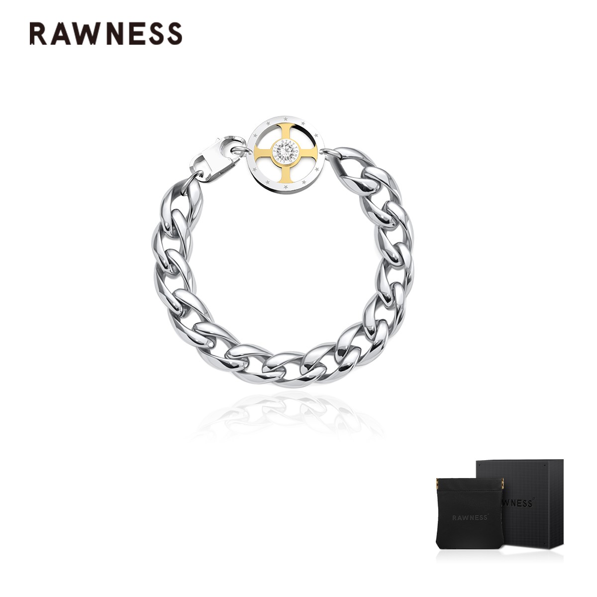 RAWNESS 钛钢手链 情人节礼物镂空杠铃片手链 古巴手链 情侣 