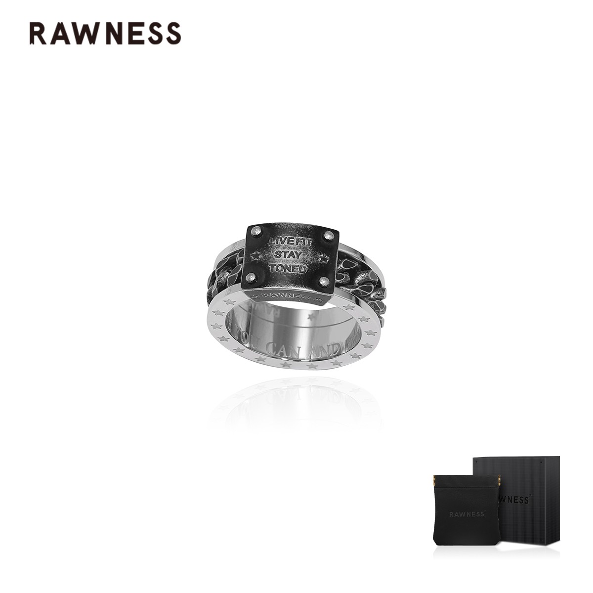RAWNESS 钛钢戒指 情人节礼物方牌古巴链戒指 欧美经典复古戒圈