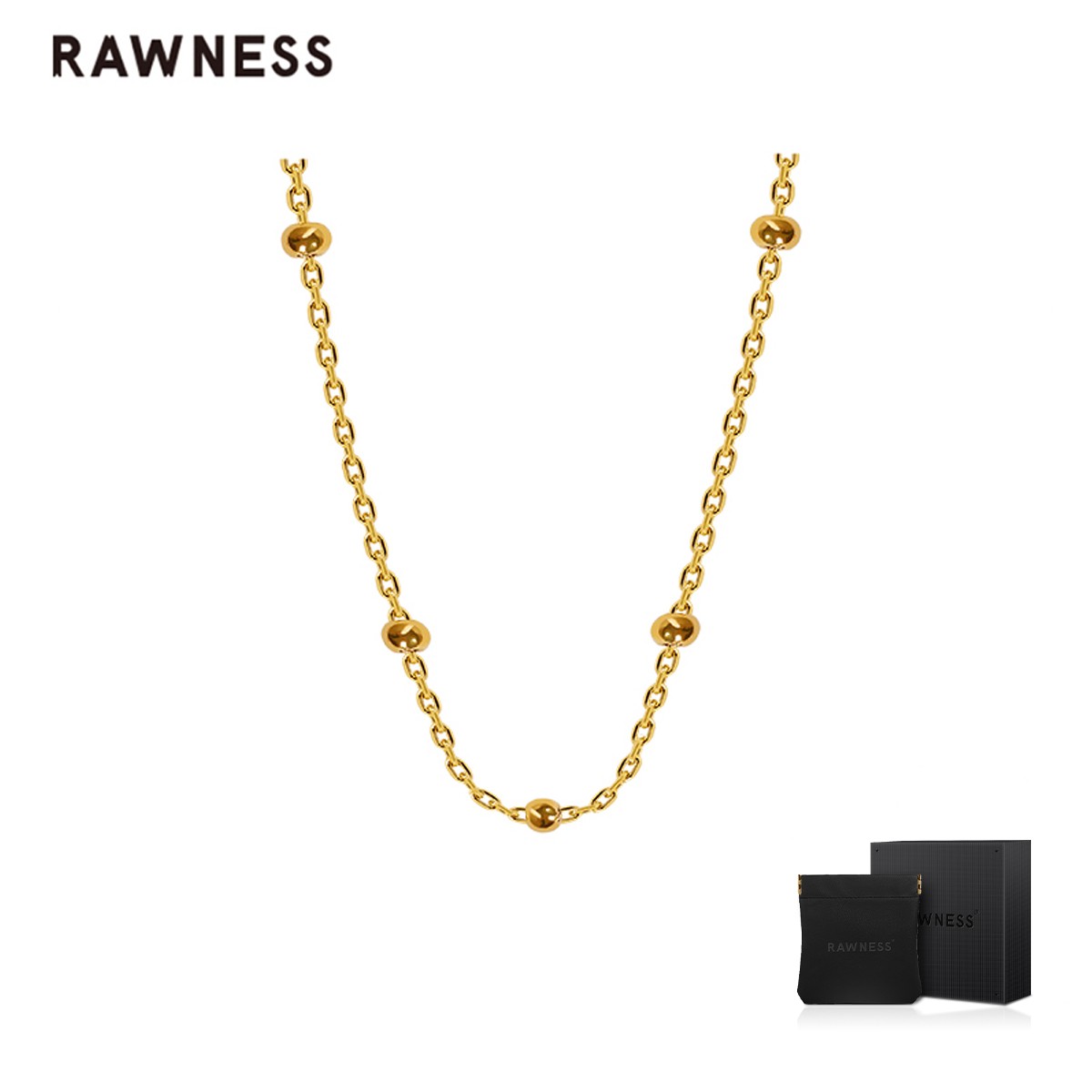 RAWNESS  美式轻奢饰品 叠戴间珠链女时尚百搭素链项链镀K金链条