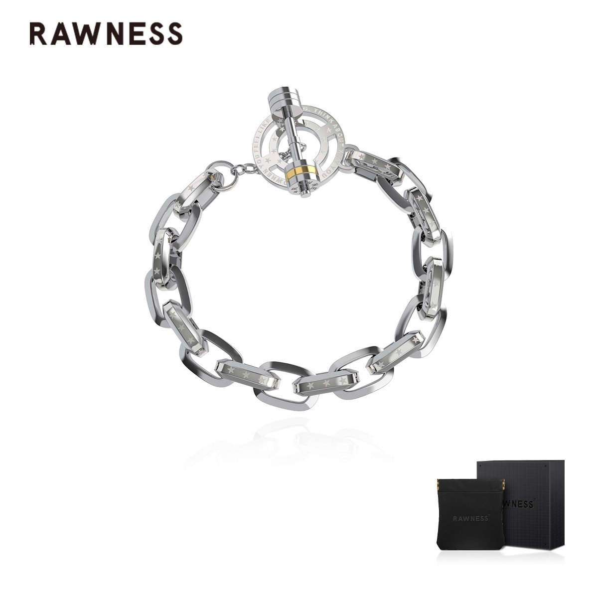 RAWNESS 钛钢手链 情人节礼物杠铃OT扣古巴链手链 钛钢哑铃片男女