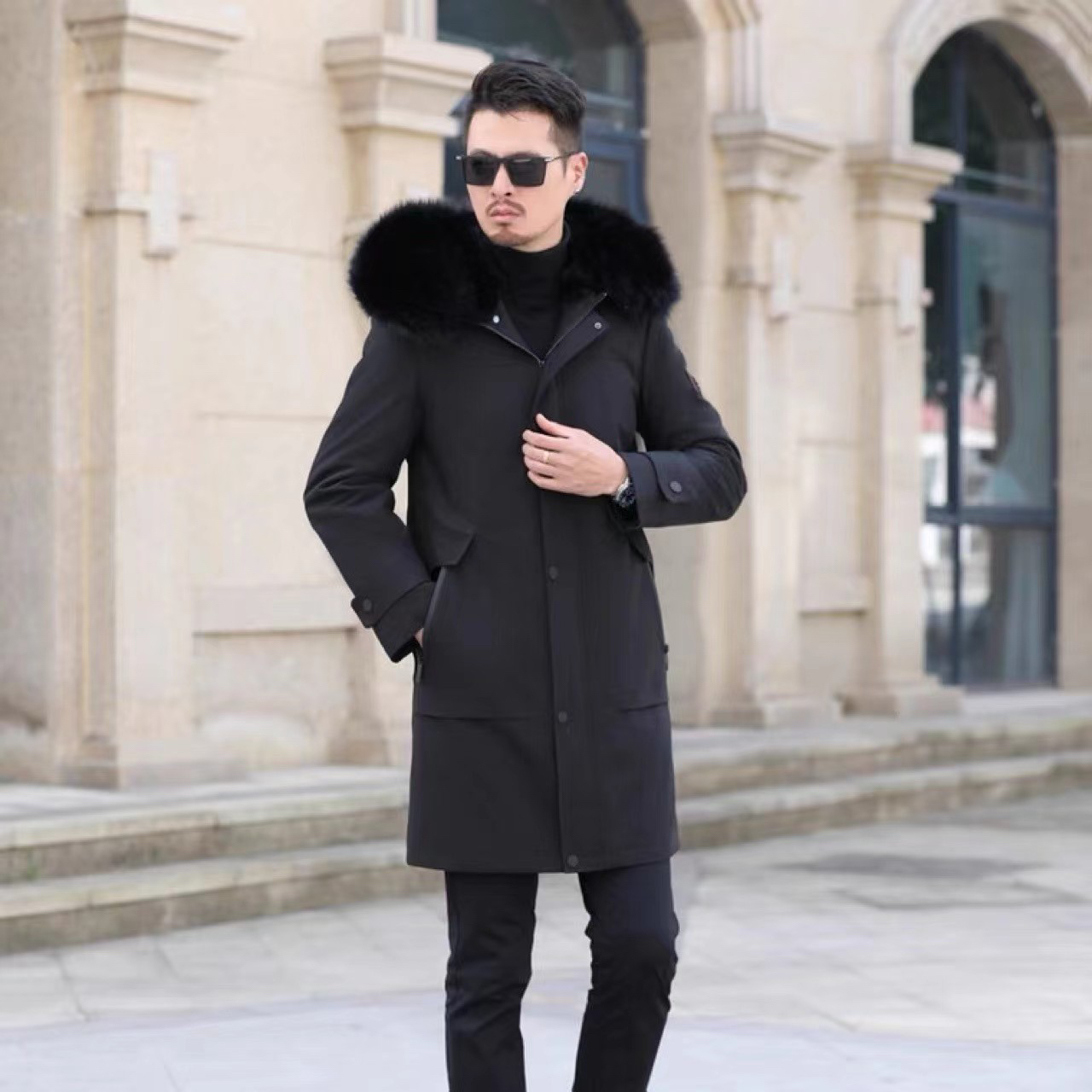 时尚潮流男装中长款休闲冬季保暖可脱卸派克服