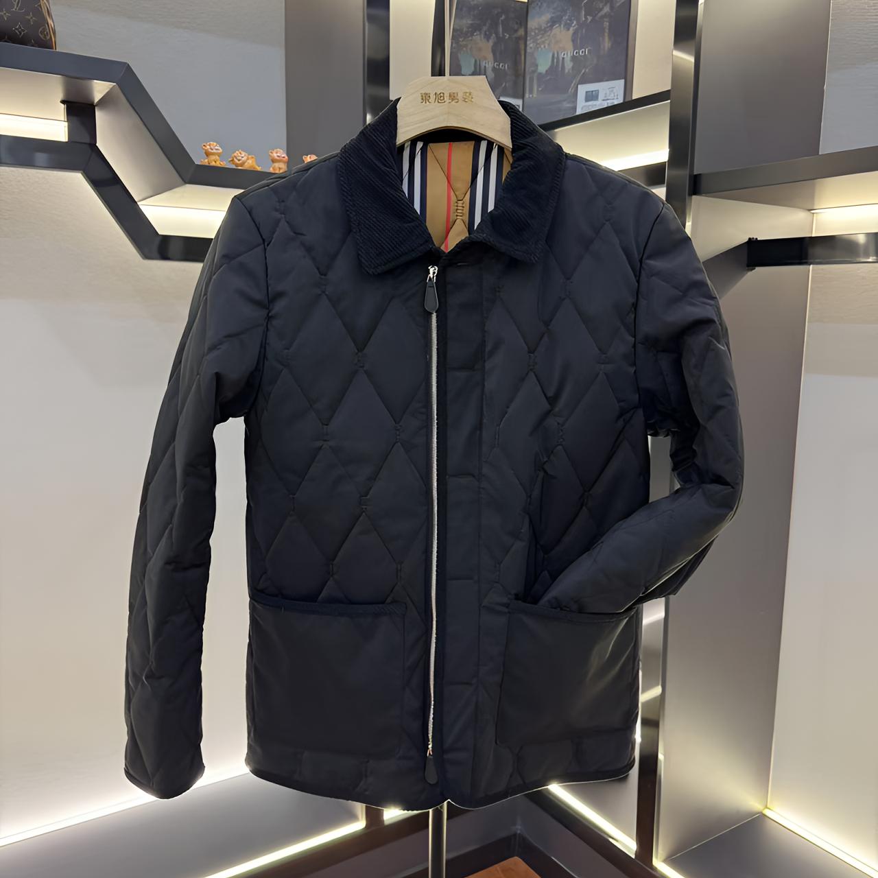 24年冬季男士加厚棉服商务休闲翻领修身夹克菱形格棉服保暖外套