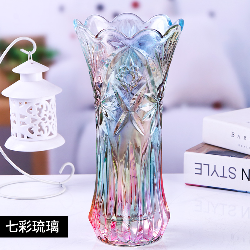 高档彩色玻璃花瓶摆件客厅高档加厚花瓶玻璃插花水养水培花瓶
