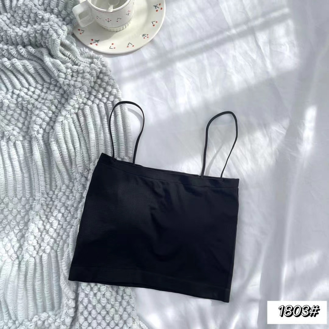 吊带背心女内搭打底上衣短款抹胸带胸垫百搭美背一字肩带女士黑色