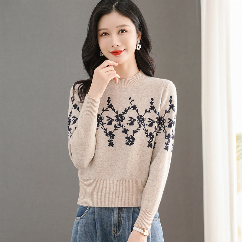 清新长袖毛衣秋冬休闲外穿专柜女装洋气针织时尚红色毛衣女阔太太