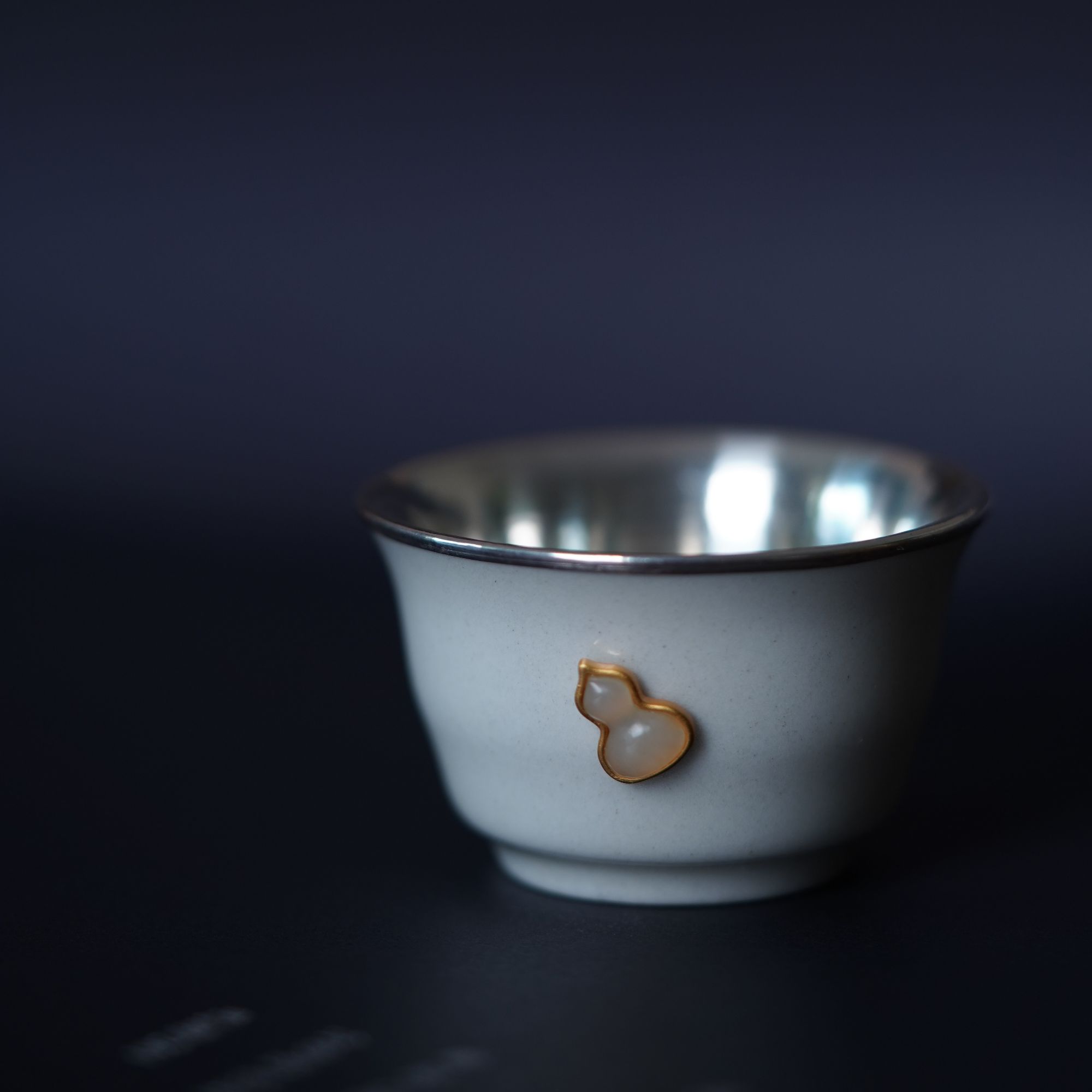 马蹄杯镶嵌葫芦银杯复古家用陶瓷纯手工主人杯手绘汝窑全手工