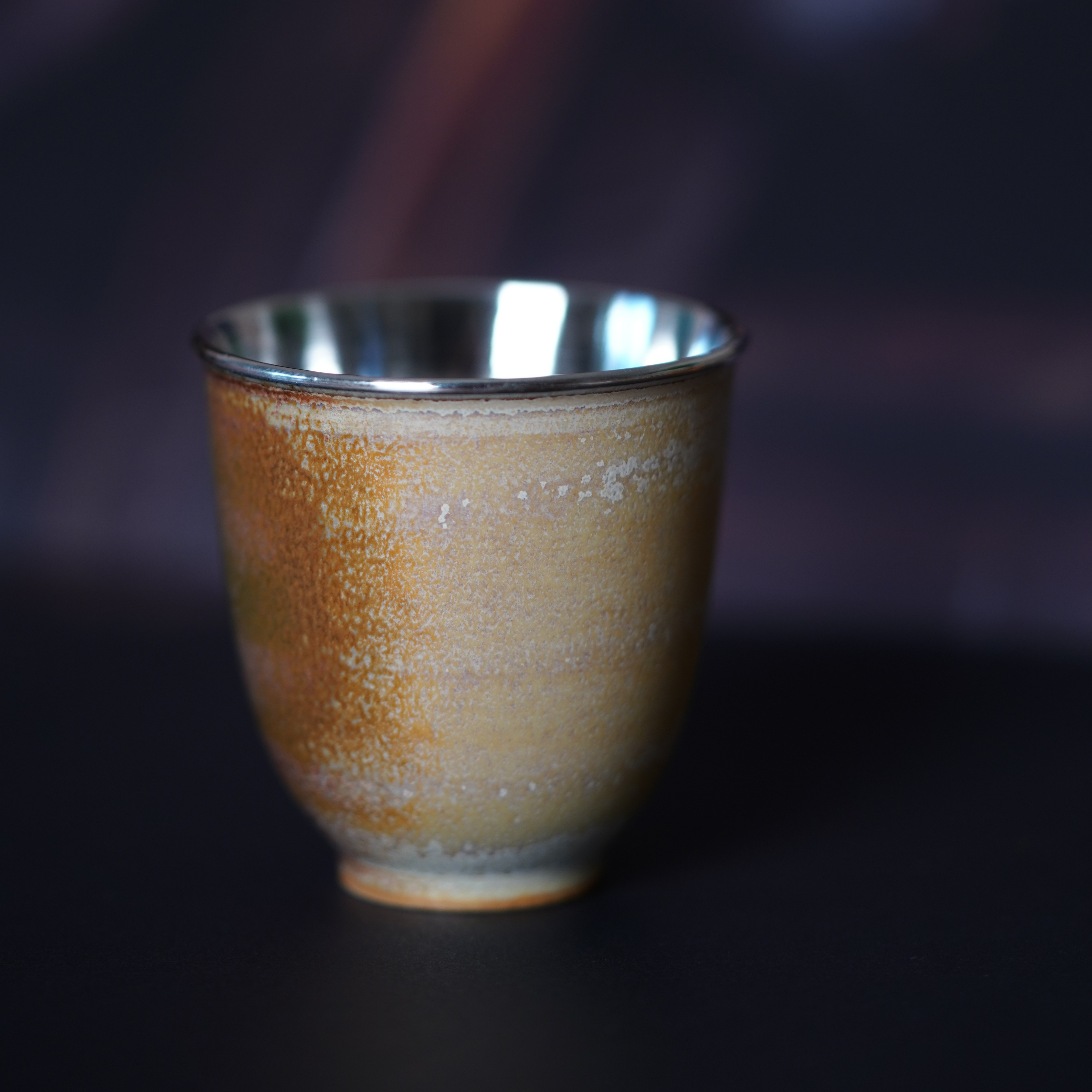 半色柴烧闻香银杯主人杯纯手工999足银瓷包银家用创意复古