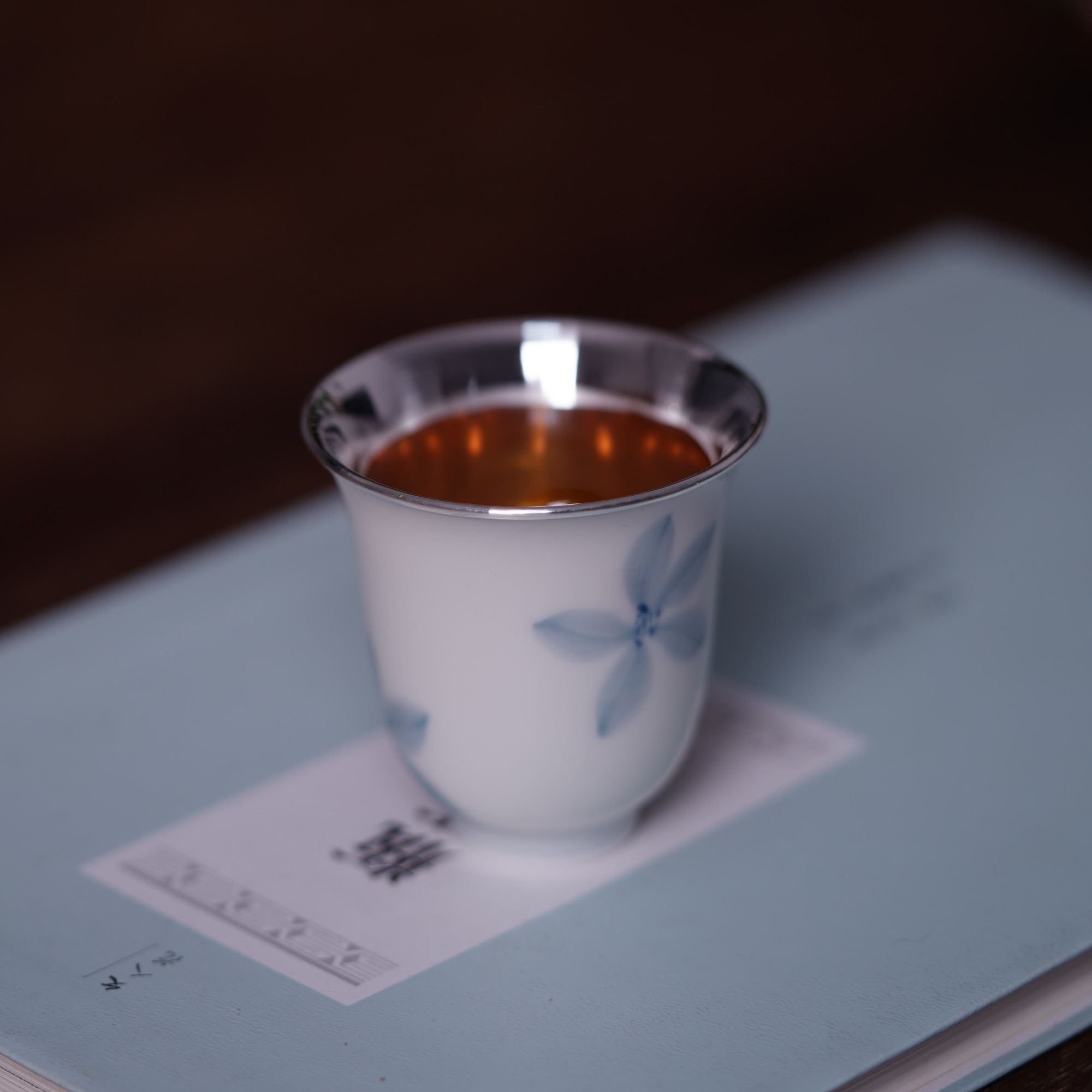 五花瓣青花主人陶瓷家用单杯个人专用茶盏品茗小杯手绘创意中式