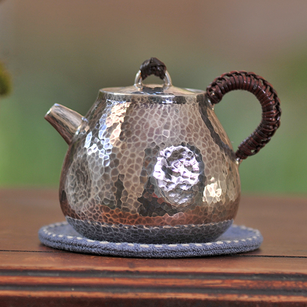 玄青梨型小银壶纯手工茶壶茶具茶器家用泡壶锤纹茶道复古煮水精美