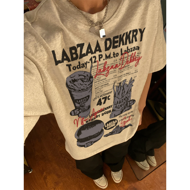 labzaa美式嘻哈字母印花纯棉短袖T恤男夏季潮牌街头宽松情侣上衣