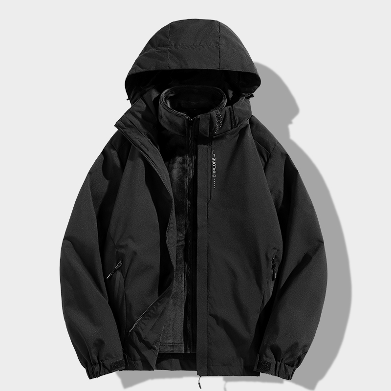 新款保暖防水加厚百搭男士休闲纯色三合一加绒冲锋衣夹克青年外