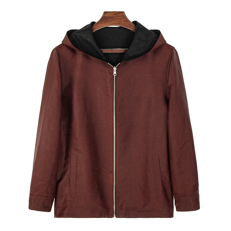 88706 男士双层连帽拉链衫双面穿桑蚕丝龟裂纹红云纱复古上衣