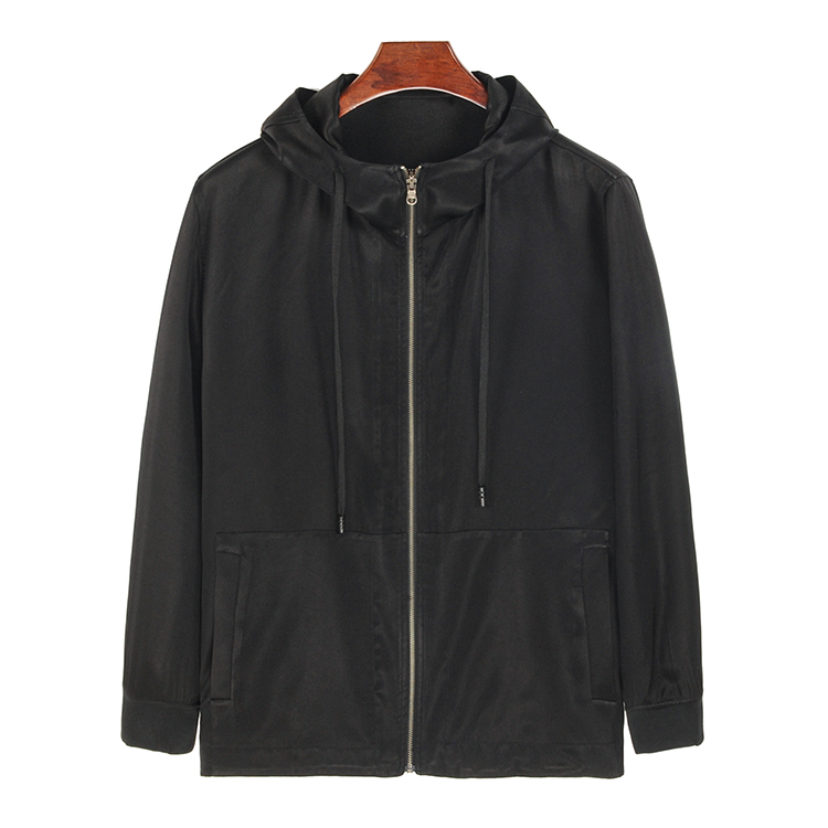 88691 男士长袖连帽开衫 桑蚕丝双面重缎香云纱中式时尚休闲衬衣