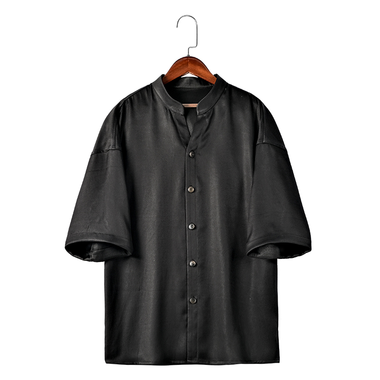 88327 夏季桑蚕丝T恤重锻香云纱开衫短袖宽松男款落肩袖衬衫国风