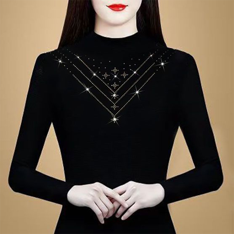 半高领加绒打底衫女士秋冬新款内搭修身网纱保暖上衣洋气百搭小衫