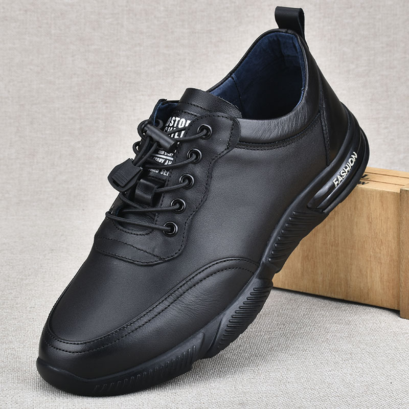 真皮休闲运动皮鞋男软皮厚底黑色潮流百搭秋季新款头层牛皮男士鞋