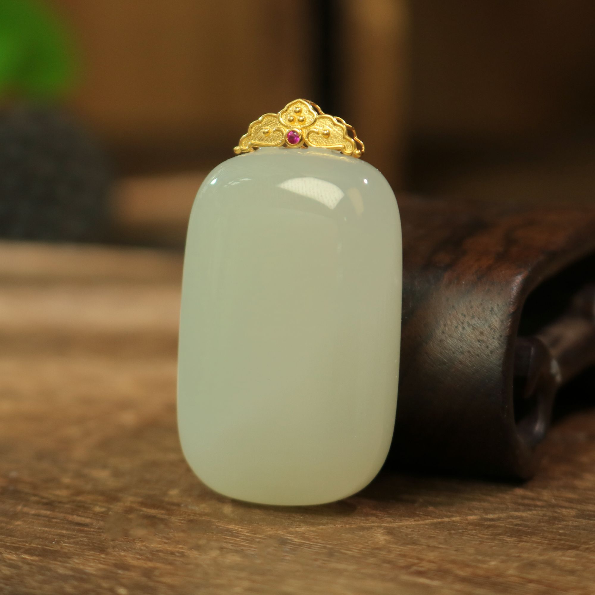 凰一品 和田玉无事牌18k