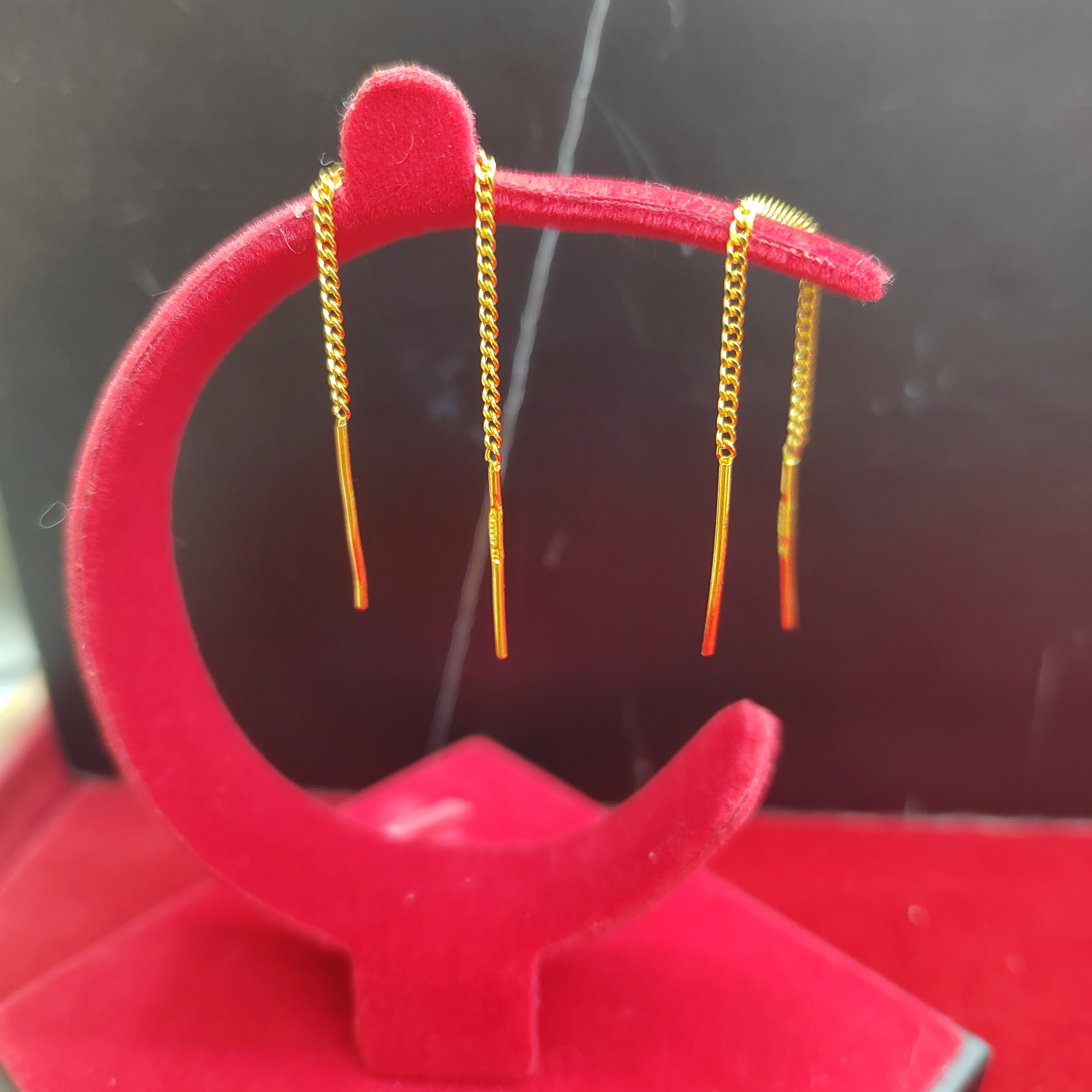 一碗水香港黄金 足金光线耳饰 双面光耳线 真金 假一赔十 畅销