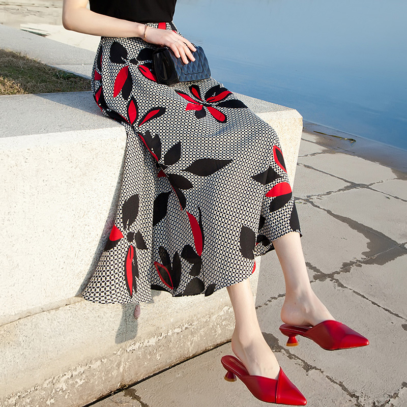 夏季雪纺半身裙2024新款高腰显瘦气质百搭时尚民族风中长款半裙